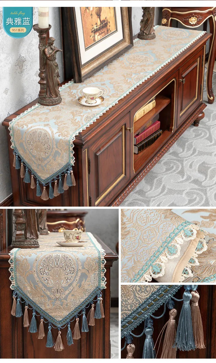 Luxus-Jacquard-Tischläufer im europäischen Stil, bestickt, Farbe E, Grösse 35x220cm, für Esszimmer