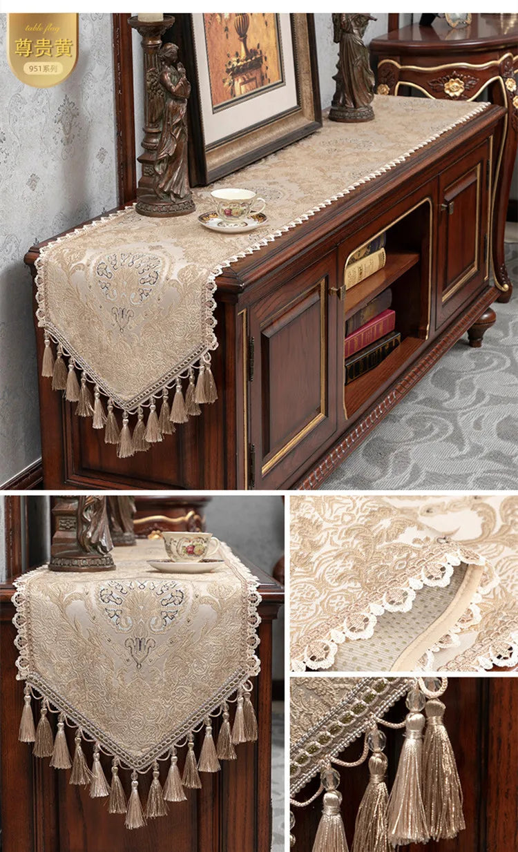Luxus-Jacquard-Tischläufer im europäischen Stil, besticktes Pflanzenmuster, Baumwolle-Polyester-Mix, Farbe: A, Grösse: 35x220 cm
