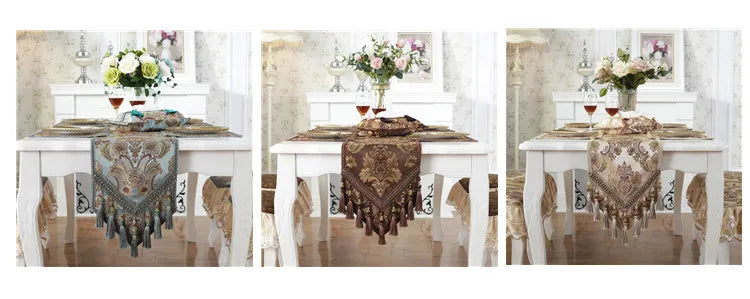 Luxus-Jacquard-Tischläufer aus Baumwolle und Polyester, bestickt im europäischen Stil, Farbe: E, Grösse: 35x220cm