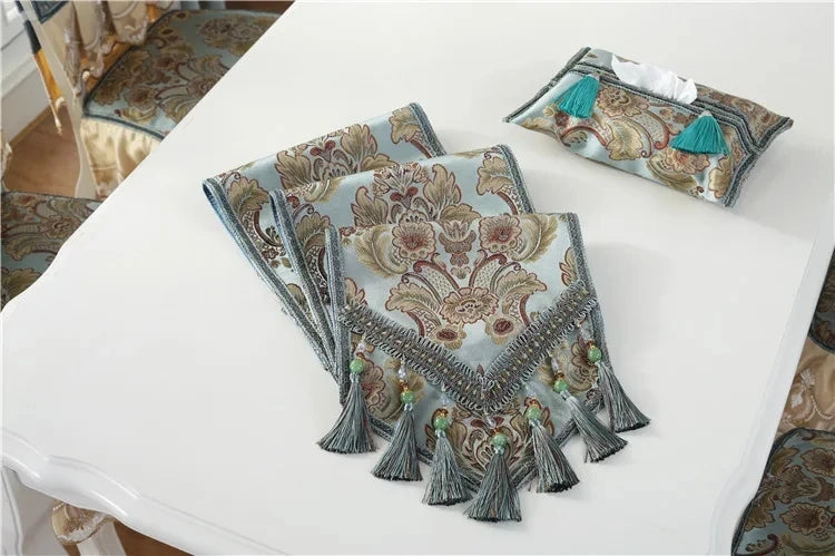 Europäischer Tischläufer aus Polyester-Baumwolle, besticktes Pflanzenmuster, Farbe E, Grösse 35x220 cm