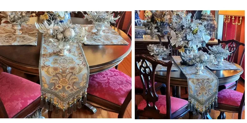 Luxus-Jacquard-Tischläufer aus Polyester-Baumwolle, besticktes Pflanzenmuster, Farbe: A, Grösse: 35x220 cm