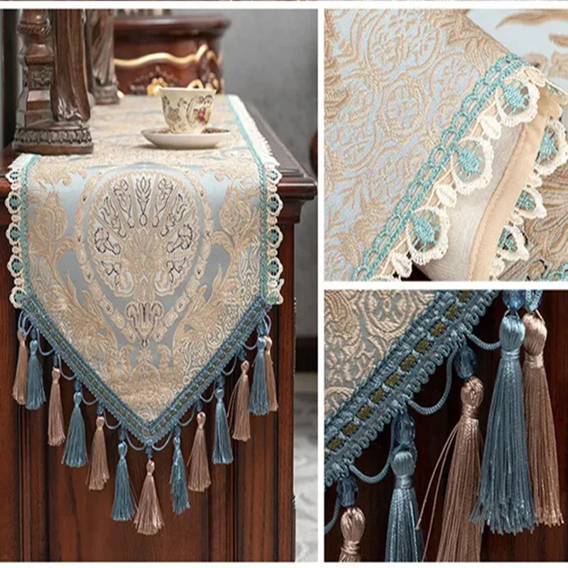 Luxus-Jacquard-Tischläufer im europäischen Stil, Farbe: B, Grösse: 35x220 cm, besticktes Pflanzenmuster, Baumwolle und Polyester