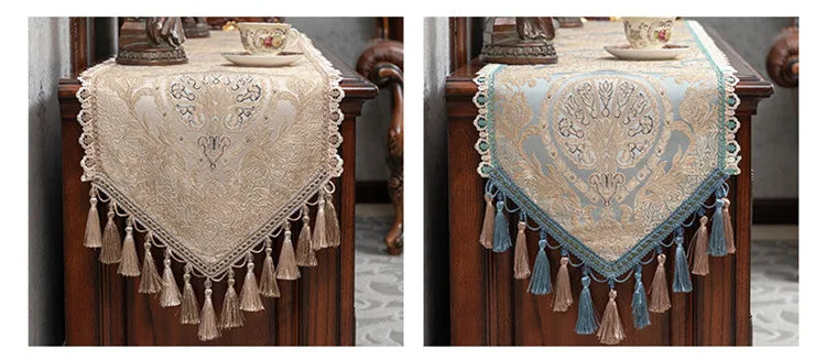 Luxus-Jacquard-Tischläufer aus Polyester-Baumwoll-Mischung, besticktes Pflanzenmuster, Farbe: E, Grösse: 35x220 cm, europäischer Stil