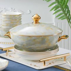 Luxus Porzellansuppentopf - Hofstil mit Goldrand