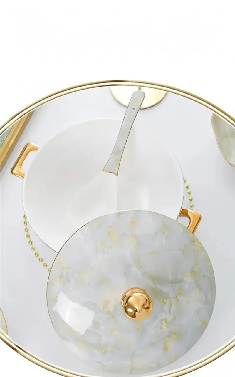 Luxus Porzellansuppentopf - Hofstil mit Goldrand
