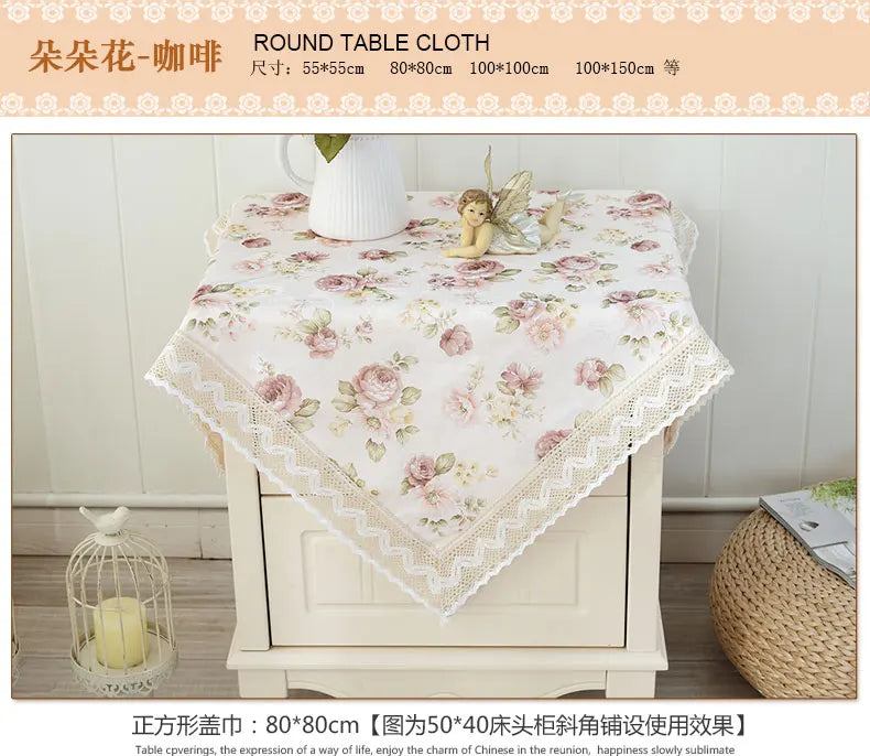 Florale Spitzen-Tischdecke mit rosa Muster, quadratisch, Veemi A