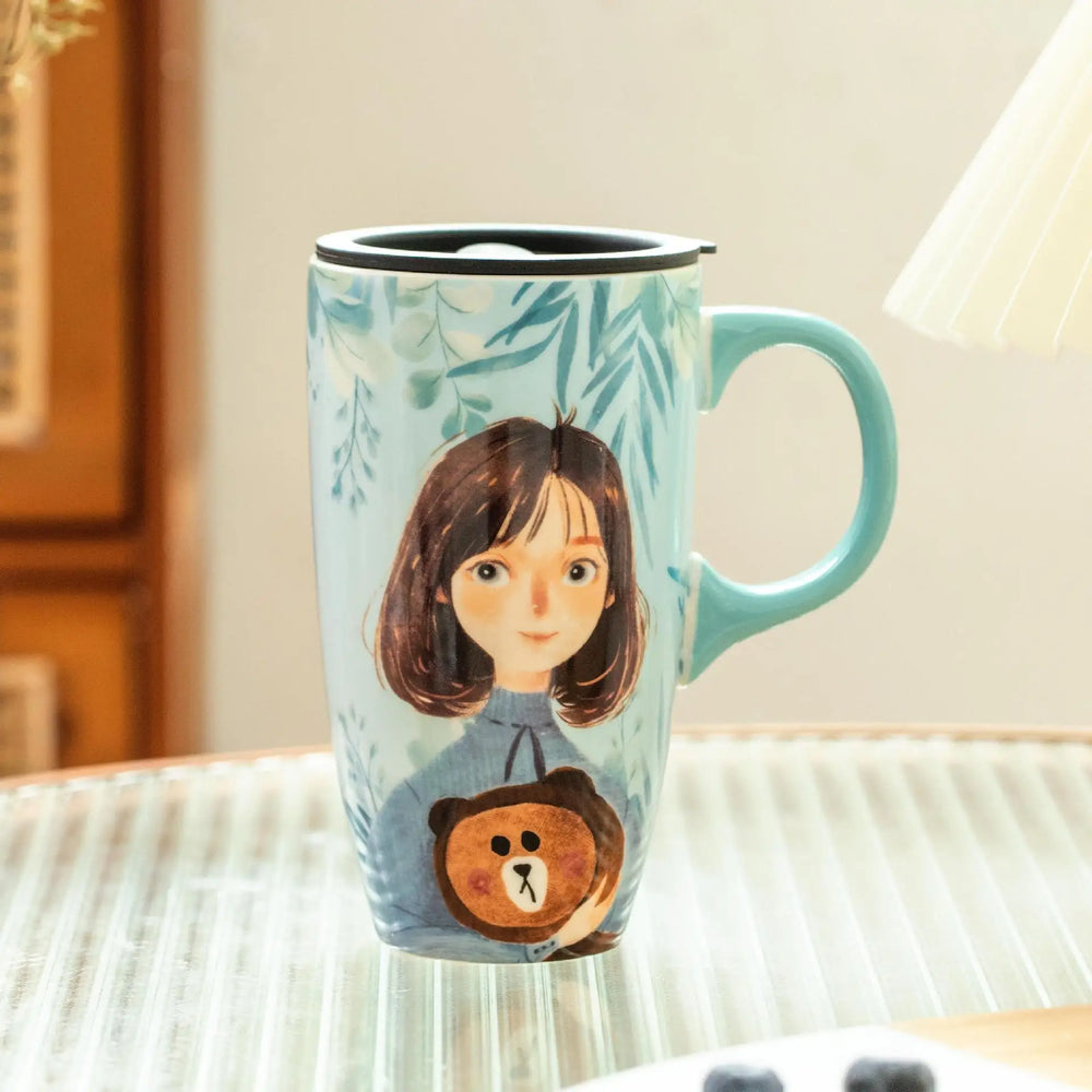 Mädchen Keramikbecher – 500ml, mit Deckel