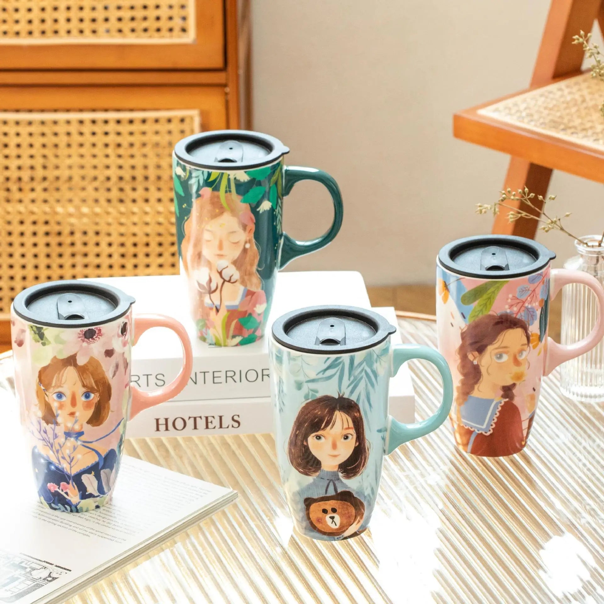 Mädchen Keramikbecher – 500ml, mit Deckel