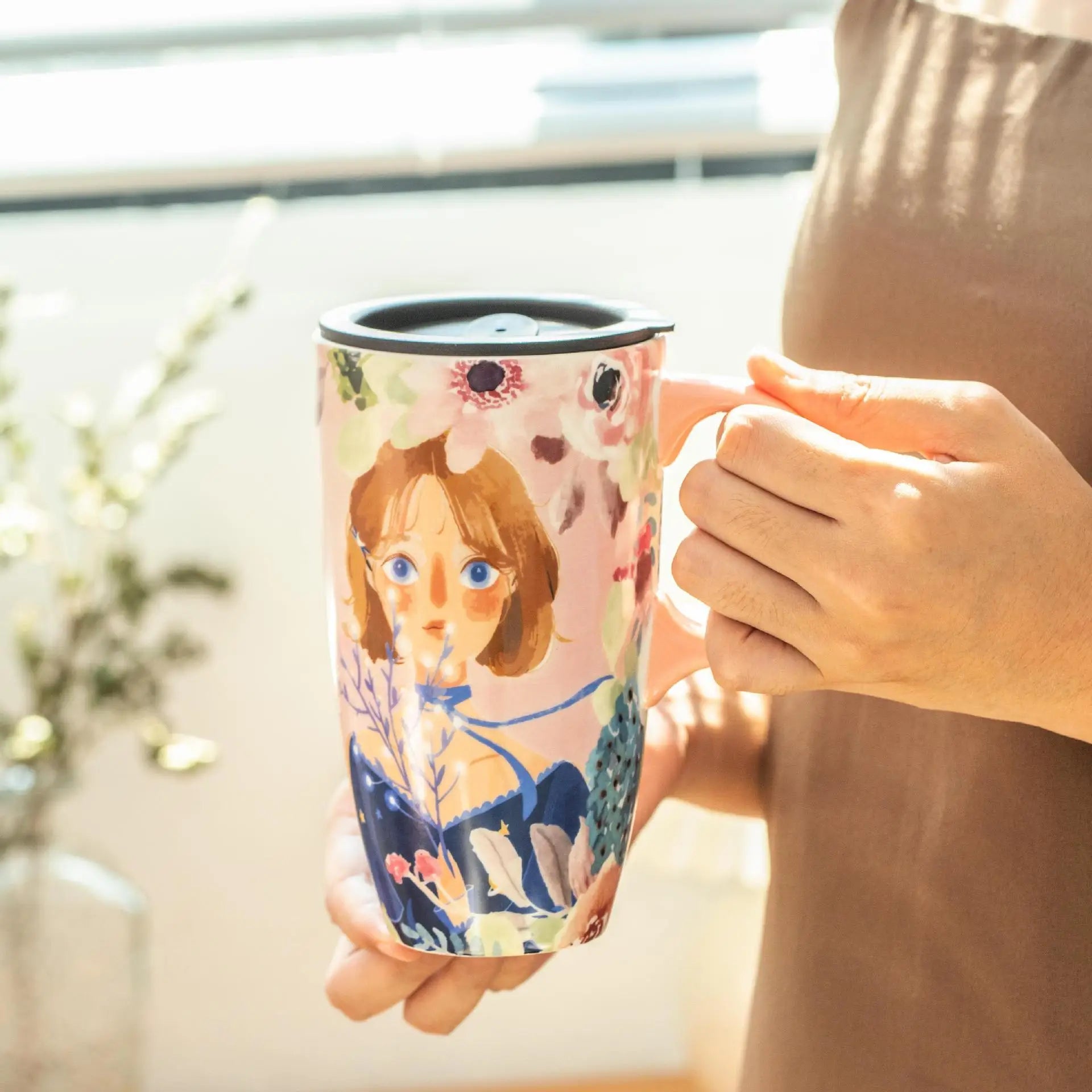 Mädchen Keramikbecher – 500ml, mit Deckel