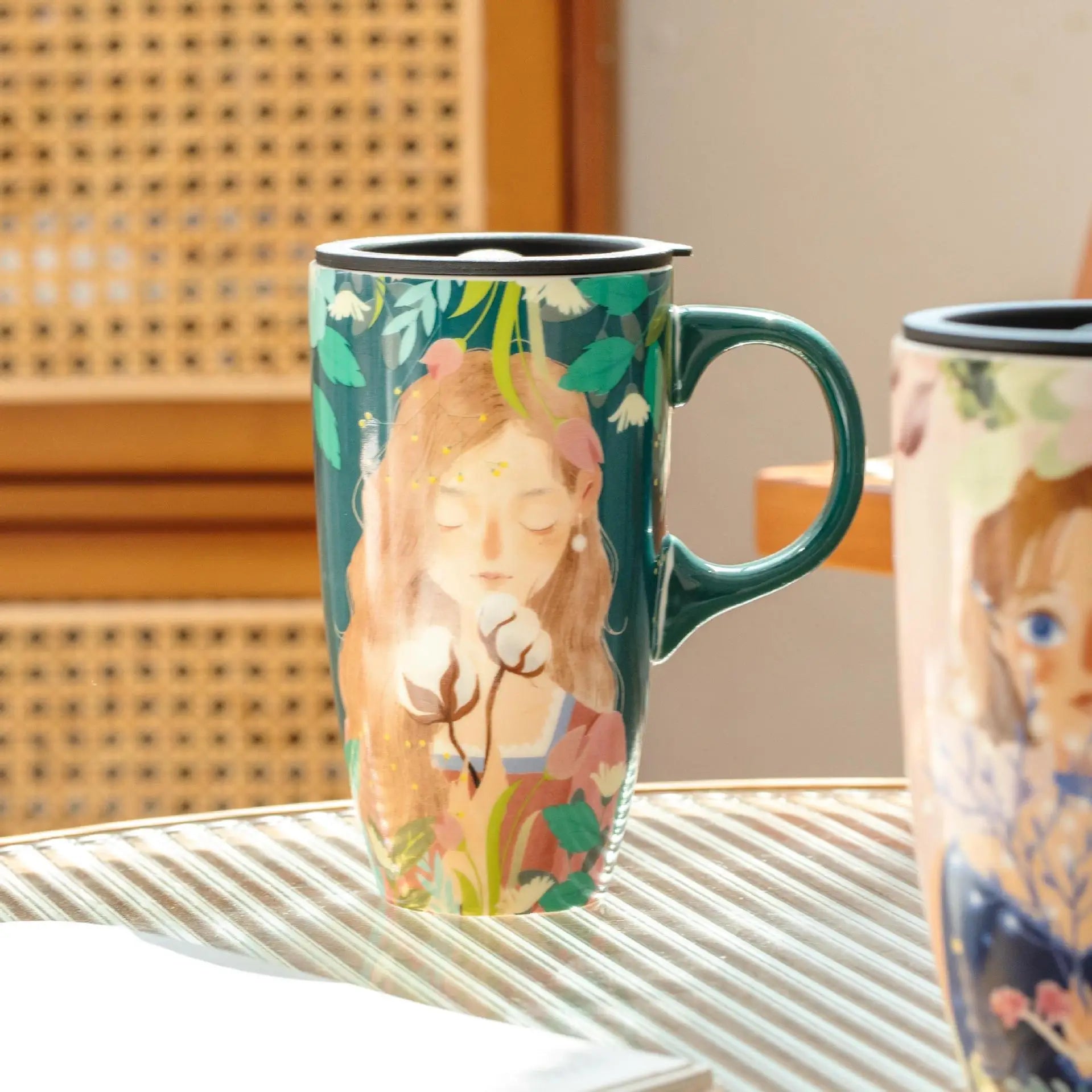 Mädchen Keramikbecher – 500ml, mit Deckel