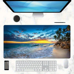 Grosses rechteckiges Mauspad aus hochwertigem Gummi mit Palmen-Sonnenuntergang-Motiv, Farbe: 1, Grösse: 300x600mm