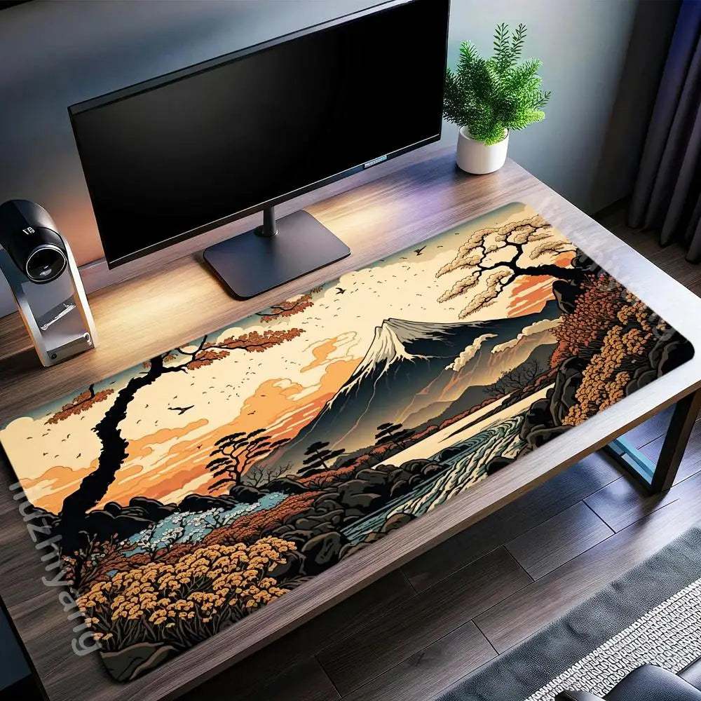 XXL Gummi-Schreibtischunterlage im Japan-Stil, schwarz, rutschfest, 1000x500x3 mm