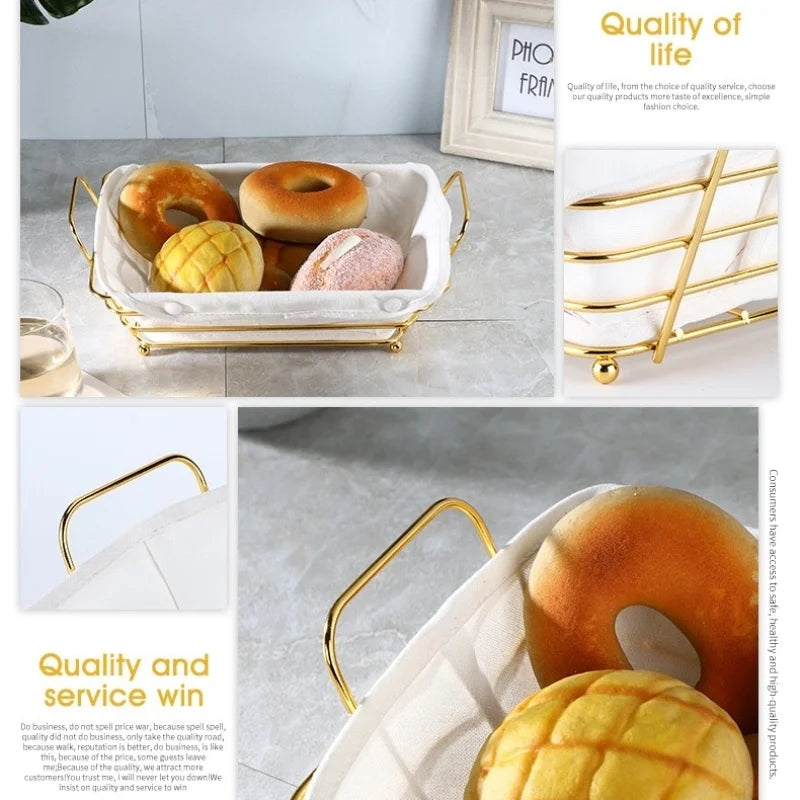 Metall Brotkorb – Goldenes Design – 30x20x10cm