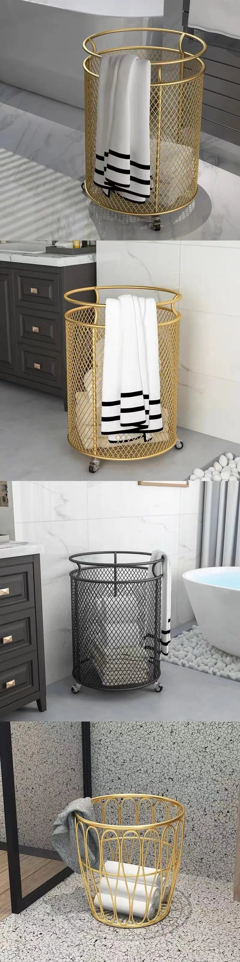 Metall-Wäschekorb – Gold Design – Rollbarer Organizer