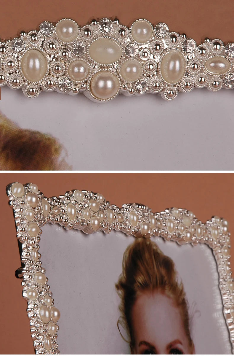 Metallbilderrahmen – Silber & Perlen – Verschiedene Grössen