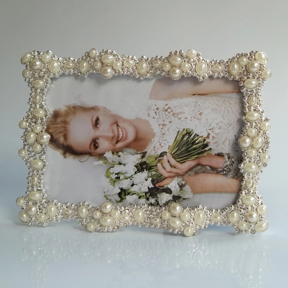 Metallbilderrahmen – Silber & Perlen – Verschiedene Grössen