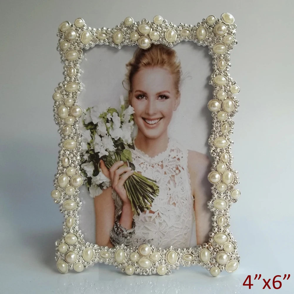 Metallbilderrahmen – Silber & Perlen – Verschiedene Grössen