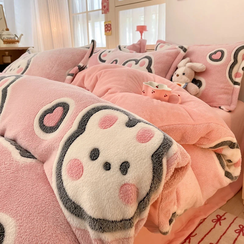 Milchvelours Bettbezug, Königin Grösse, floral, weiss, Schlafzimmer