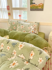 Milchvelours Bettbezug in Weiss, Blumenmuster, Einzel 150x200cm