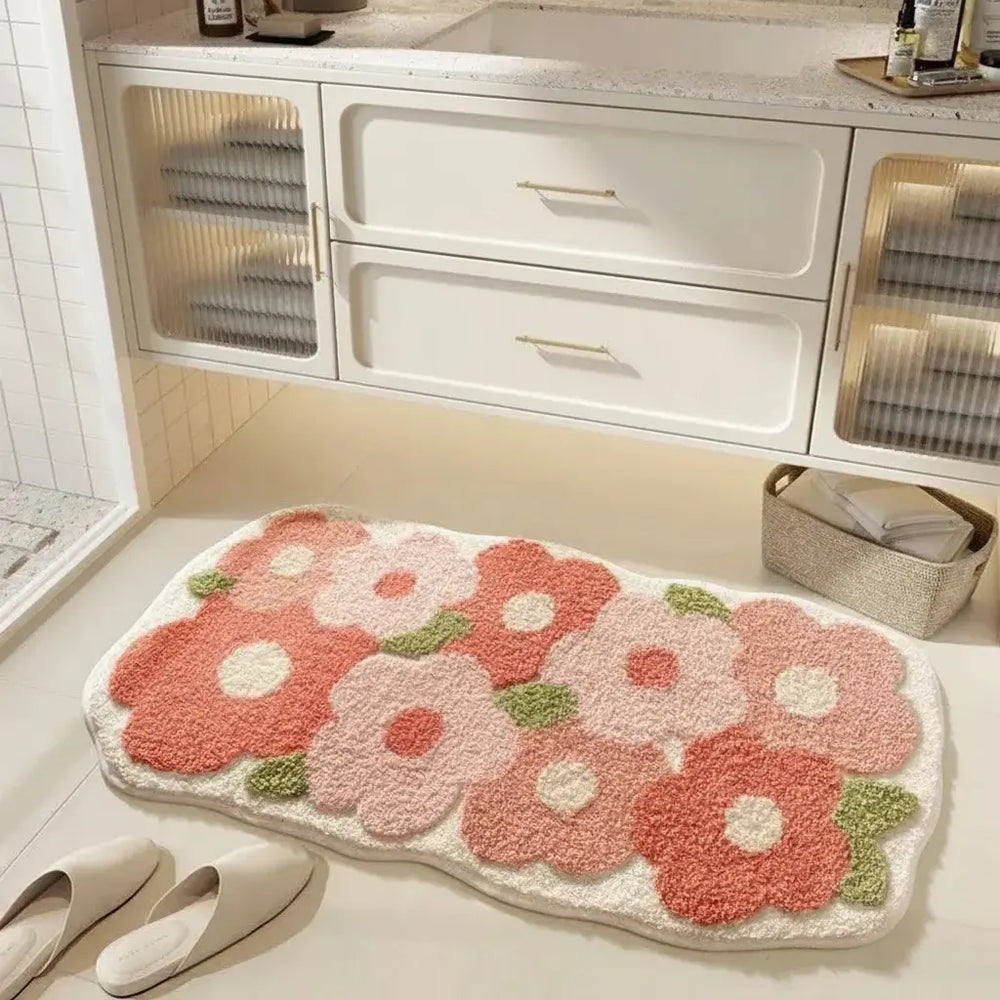 minimalistische moderne Badematte aus Polyester mit Blumenmuster, Farbe CFYR-1, Grösse 60x90 cm