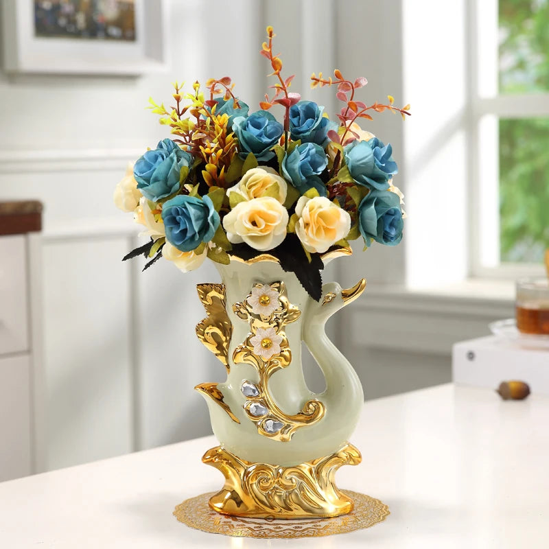 Moderne Vase – Goldglas & Keramik – Wohnzimmereinrichtung