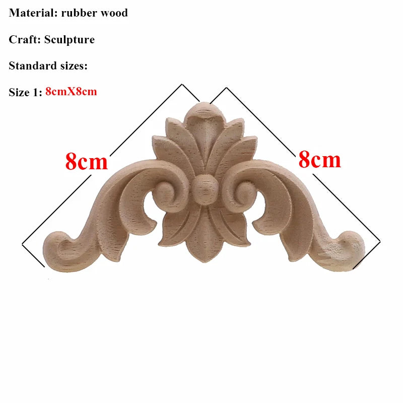 Natürliche Holzschnitzerei – Florales Retro-Applikat – Verschiedene Grössen