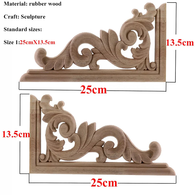 Natürliche Holzschnitzerei – Florales Retro-Applikat – Verschiedene Grössen