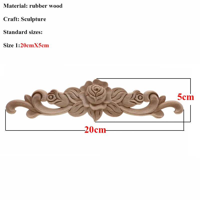 Natürliche Holzschnitzerei – Florales Retro-Applikat – Verschiedene Grössen