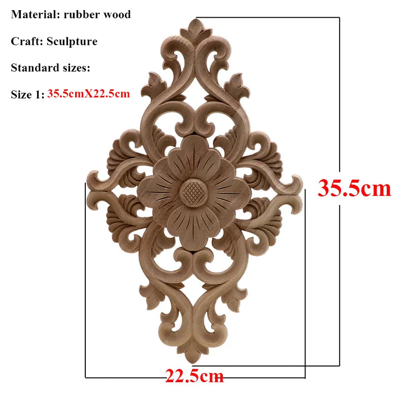 Natürliche Holzschnitzerei – Florales Retro-Applikat – Verschiedene Grössen