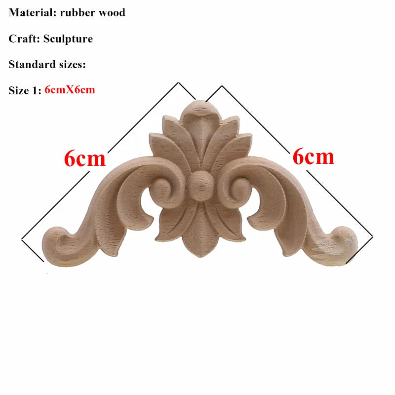 Natürliche Holzschnitzerei – Florales Retro-Applikat – Verschiedene Grössen