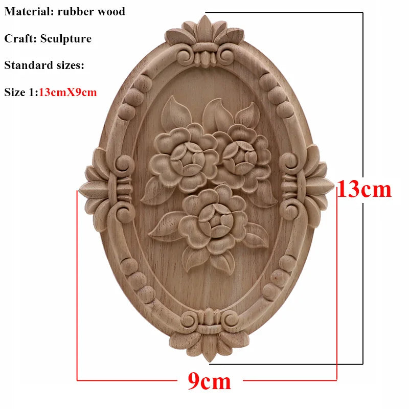 Natürliche Holzschnitzerei – Florales Retro-Applikat – Verschiedene Grössen