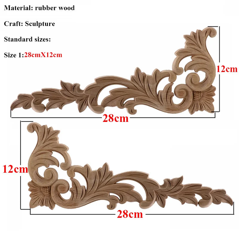 Natürliche Holzschnitzerei – Florales Retro-Applikat – Verschiedene Grössen