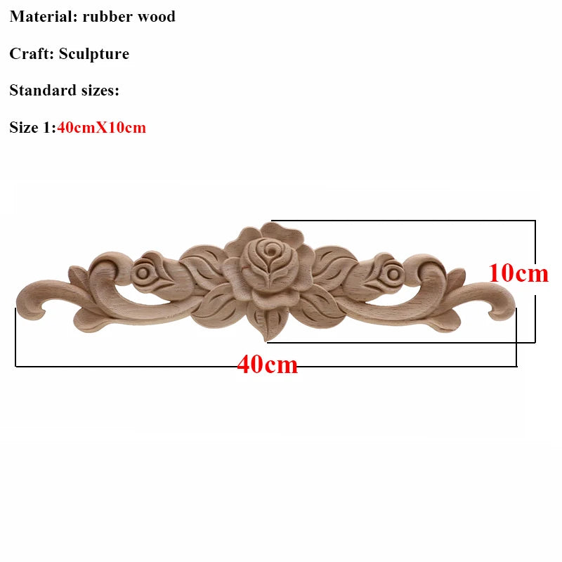 Natürliche Holzschnitzerei – Florales Retro-Applikat – Verschiedene Grössen