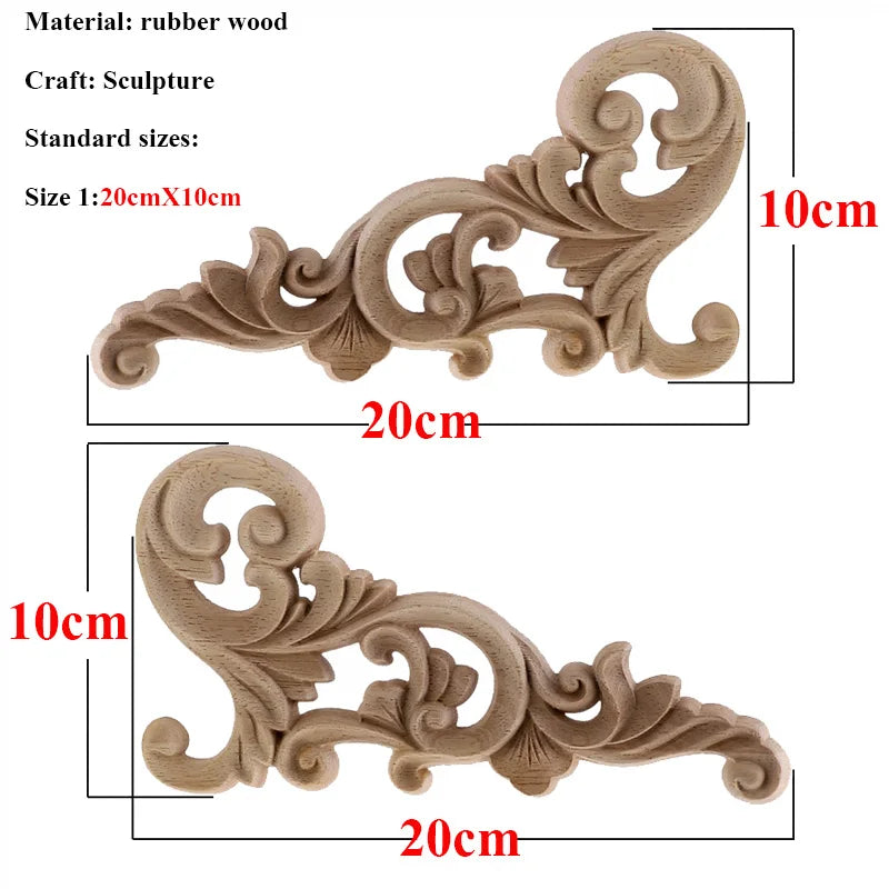 Natürliche Holzschnitzerei – Florales Retro-Applikat – Verschiedene Grössen