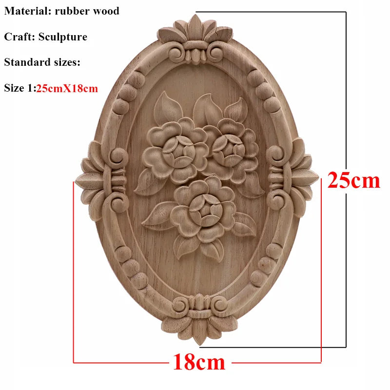 Natürliche Holzschnitzerei – Florales Retro-Applikat – Verschiedene Grössen