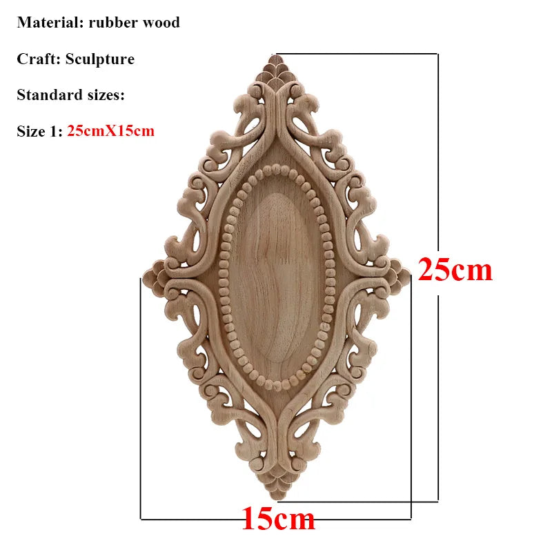 Natürliche Holzschnitzerei – Florales Retro-Applikat – Verschiedene Grössen