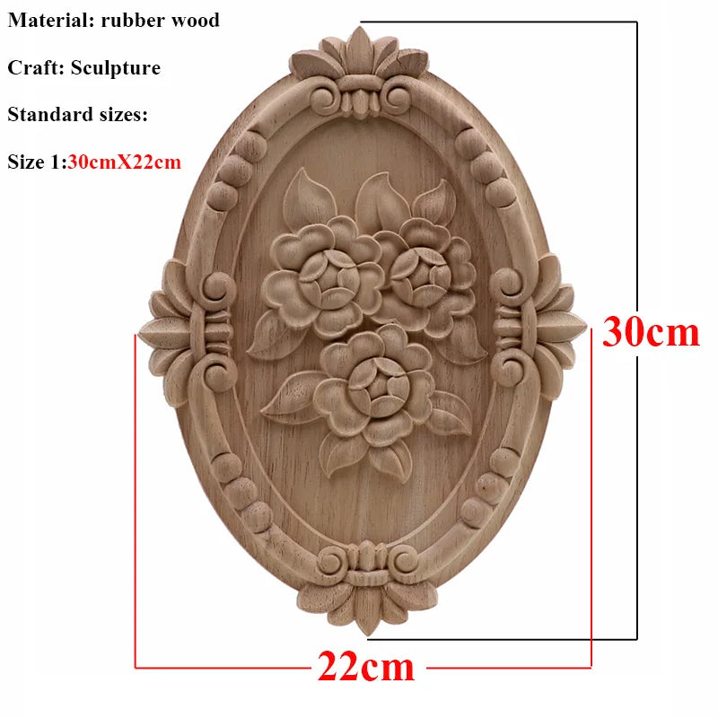 Natürliche Holzschnitzerei – Florales Retro-Applikat – Verschiedene Grössen