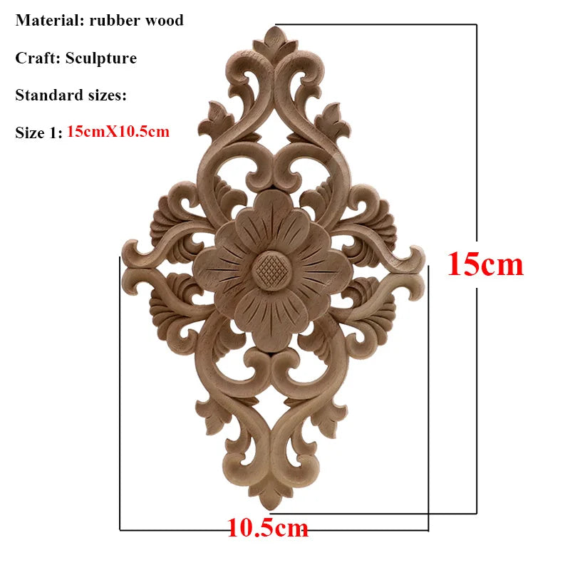 Natürliche Holzschnitzerei – Florales Retro-Applikat – Verschiedene Grössen