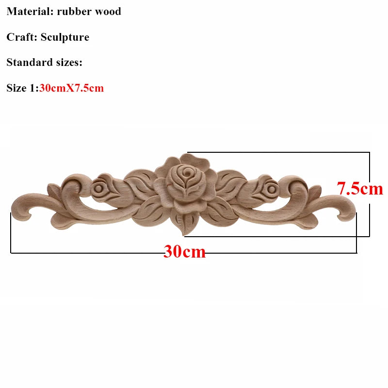 Natürliche Holzschnitzerei – Florales Retro-Applikat – Verschiedene Grössen