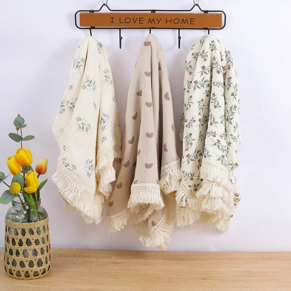 Neugeborenen Baumwolltuch – Bio-Tasseln – 80x65/100x120 cm