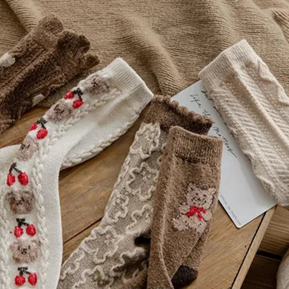 Niedliche Bärensocken – Wollmischung – Winterwärme, Set aus 5