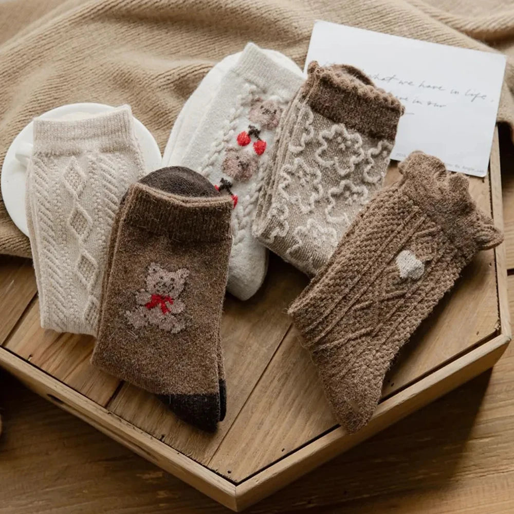 Niedliche Bärensocken – Wollmischung – Winterwärme, Set aus 5