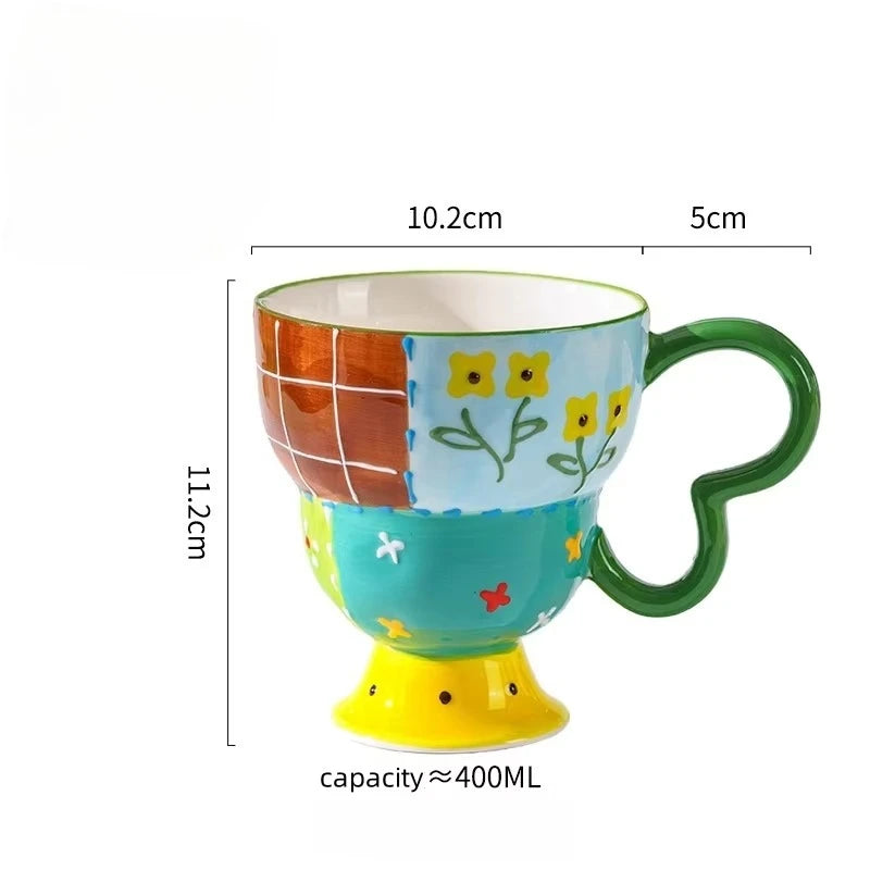 Niedliche Keramiktasse – Handbemaltes Relief – 400ml