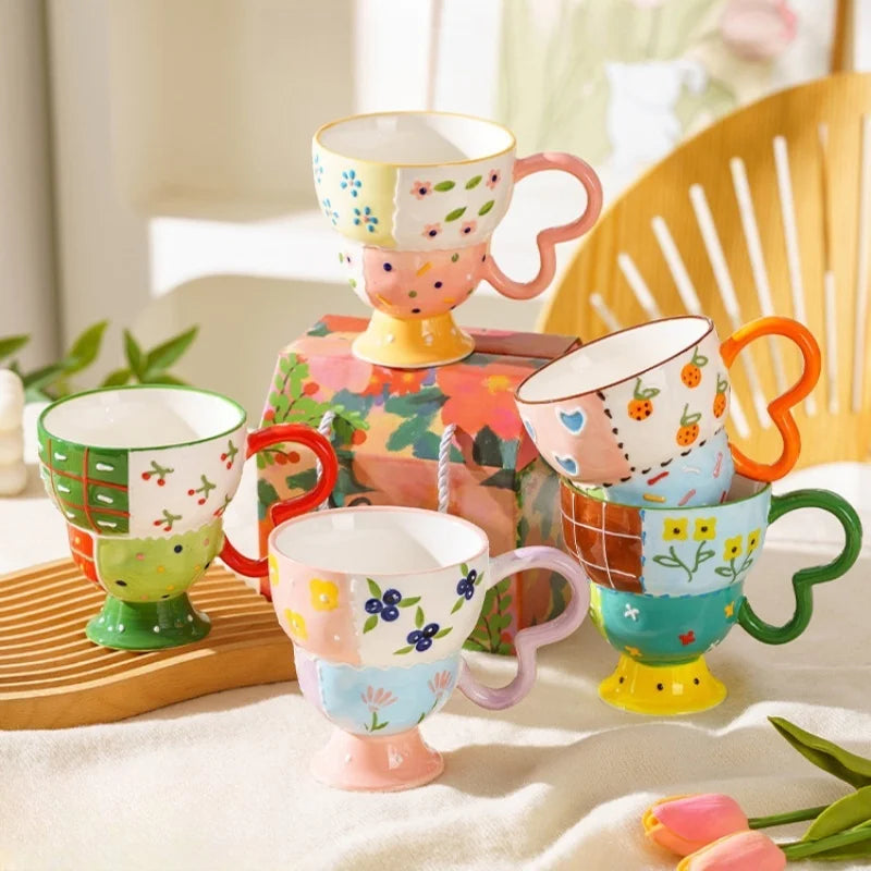 Niedliche Keramiktasse – Handbemaltes Relief – 400ml