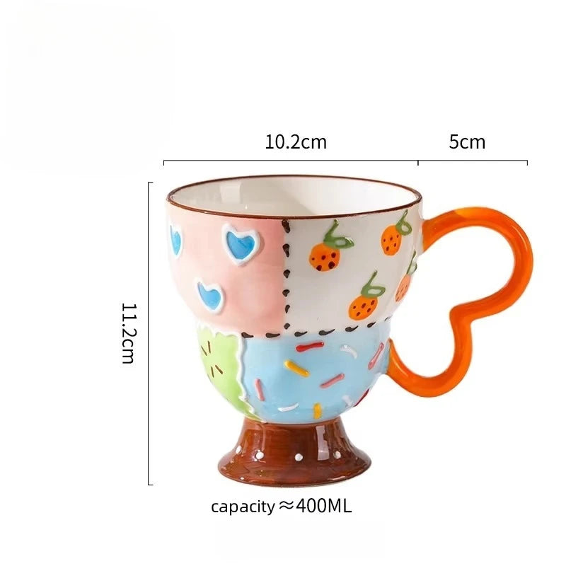 Niedliche Keramiktasse – Handbemaltes Relief – 400ml