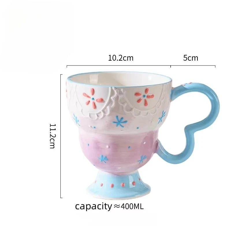 Niedliche Keramiktasse – Handbemaltes Relief – 400ml