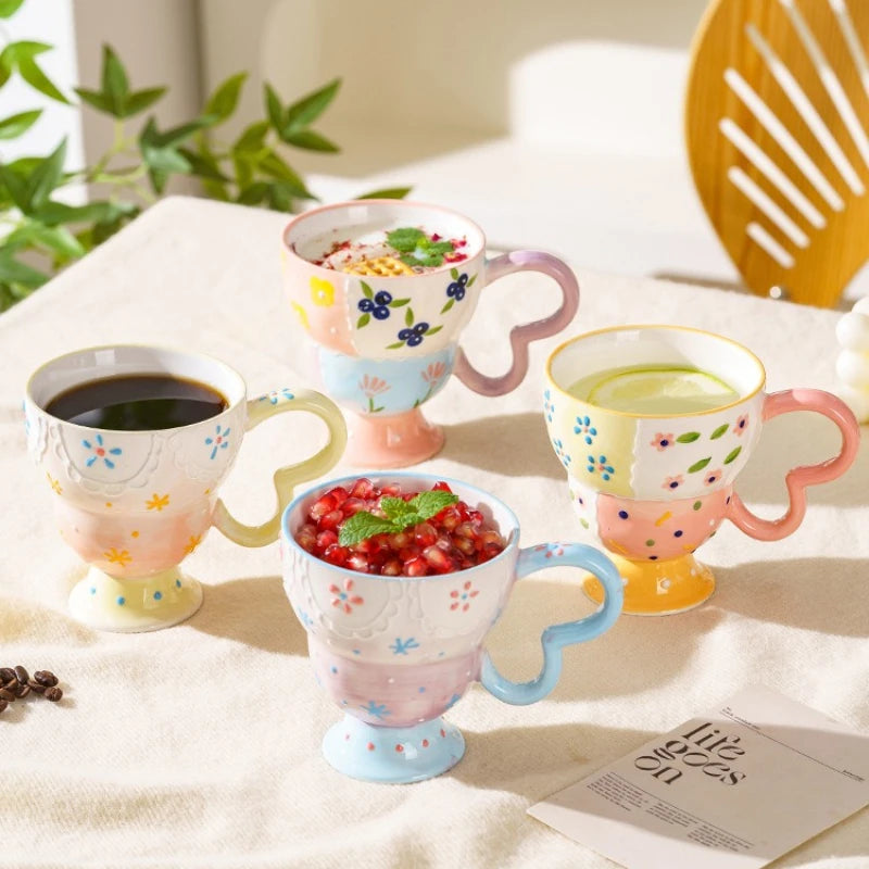 Niedliche Keramiktasse – Handbemaltes Relief – 400ml