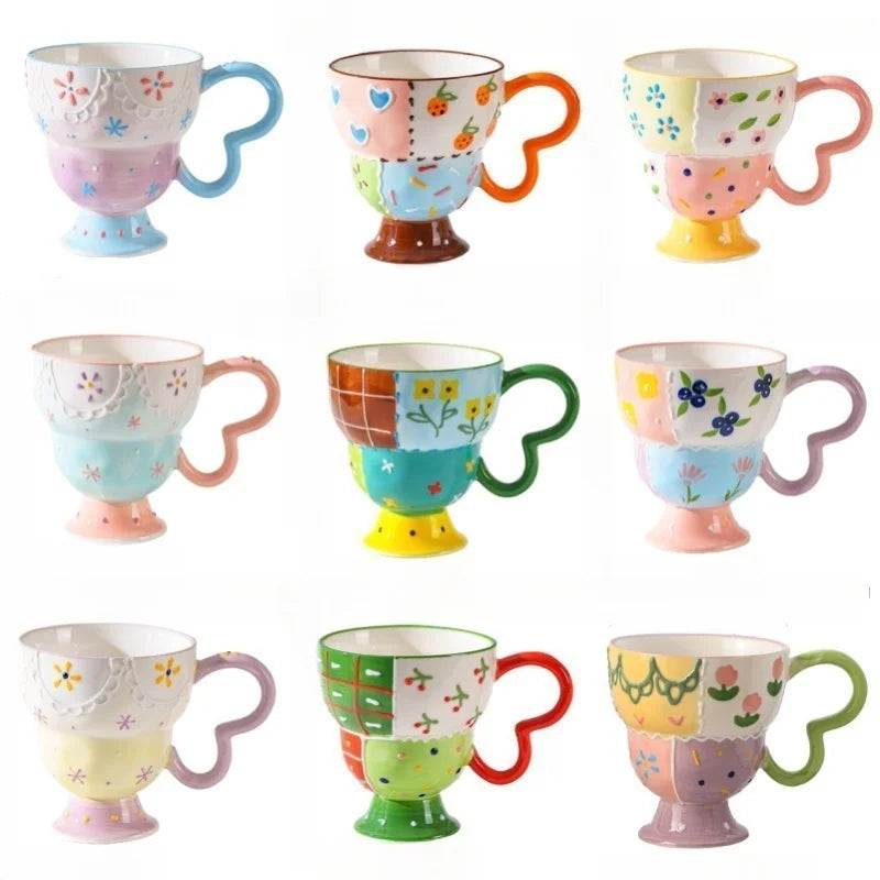 Niedliche Keramiktasse – Handbemaltes Relief – 400ml