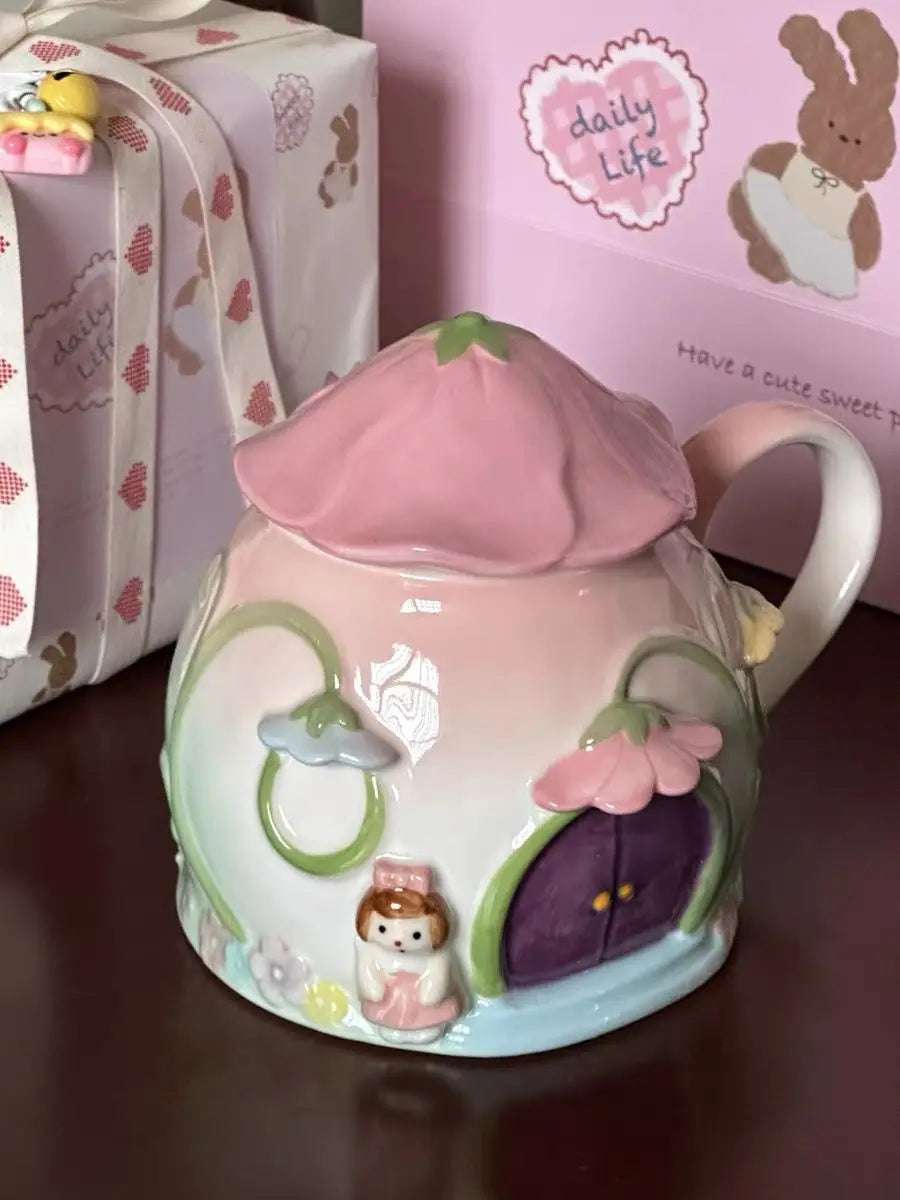 Niedliches Mädchen Keramiktasse – Handgemacht Bone China mit Deckel