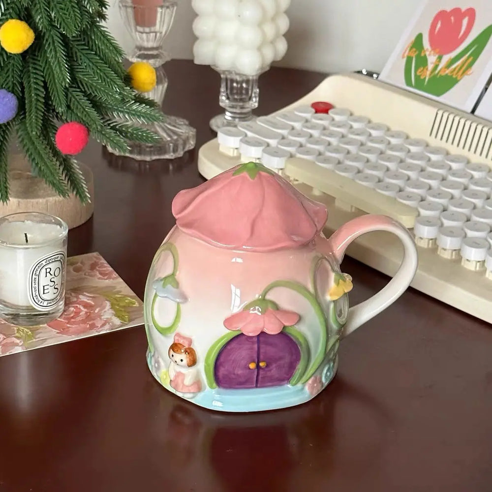 Niedliches Mädchen Keramiktasse – Handgemacht Bone China mit Deckel